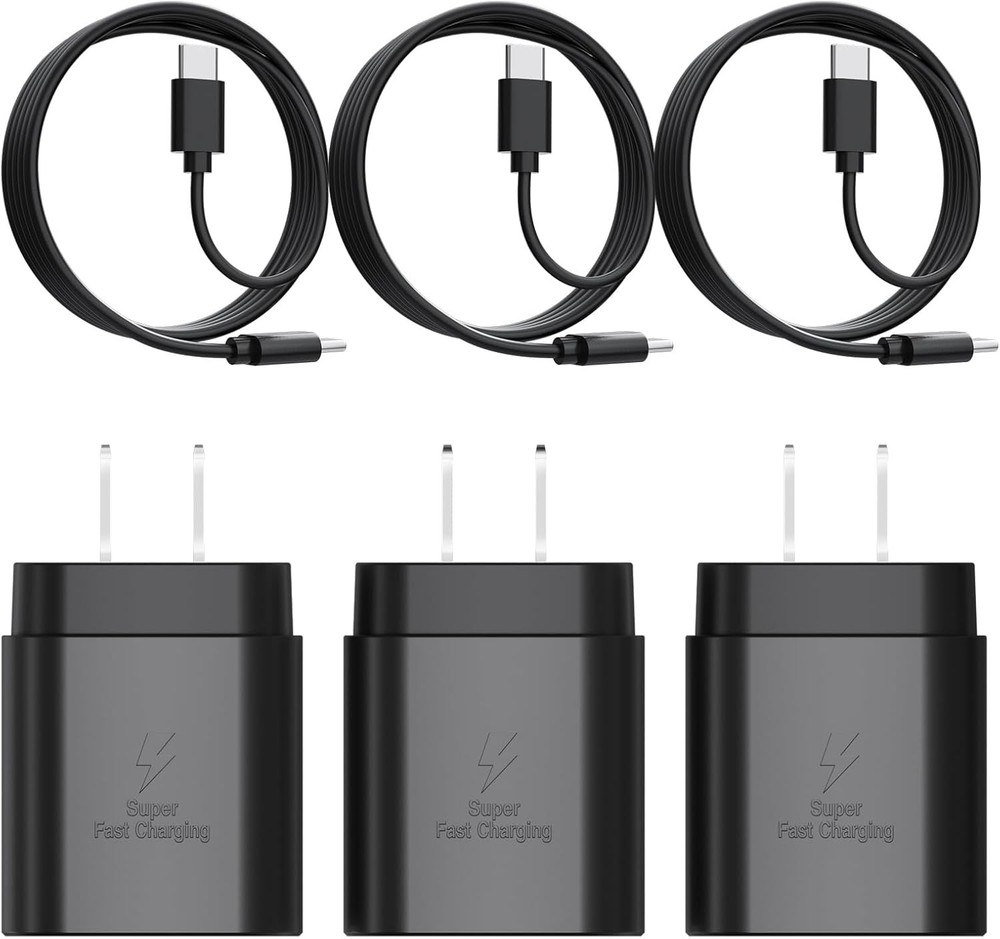 3-Pack 25W Type-C Super Fast Charger Block for Galaxy S23 Ultra/S22 6FT