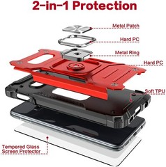 Samsung Galaxy S10e Case Kickstand Heavy Duty Protective PC+TPU Hard Cover RED