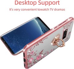 For Samsung Galaxy S8 Plus Case Bling Glitter Phone Cover + Ring Stand-Rose Gold