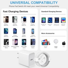 Fast Charging Type-C Charger Block for iPhone 17/16 with 6FT Cable
