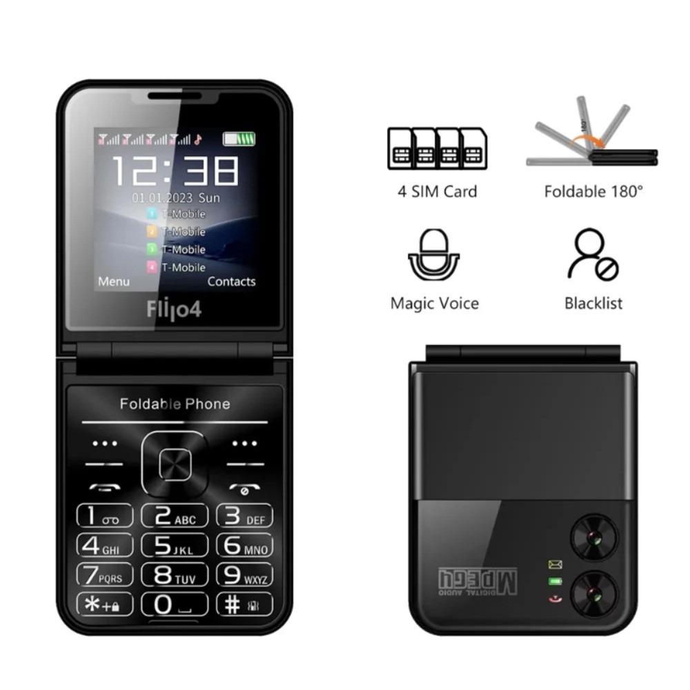 Unlocked SERVO 4 SIM Card Foldable Mobile Cell Phones Dial Torch Magic Voice