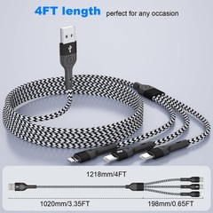 Multi Charging Cable, 3 in 1 Charging Cable for Multiple Devices, Nylon Braided