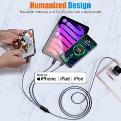 Multi Charging Cable 2ft 2Pack 3 in 1 Charger Cord Short Nylon Braided USB Cable
