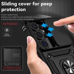 Samsung Galaxy S26 Ultra Case, Rubber Bumper Hard Plastic with Kickstand Ring Bl
