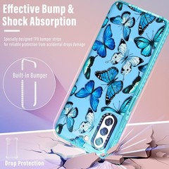 Cute Blue Butterfly Print Case for Samsung Galaxy S22, Girly Design with Ring Ki
