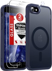 iPhone SE 2022 Case Shockproof Protective Cover Black Case + 2 Screen Protectors