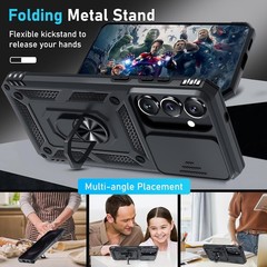 Heavy Duty Black Case for Samsung Galaxy S26+ Plus with Slide Camera Lens Cover