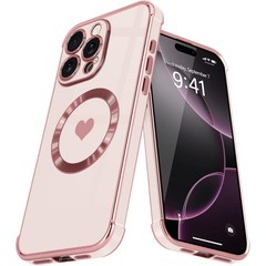 Luxury Pink Magnetic Case for iPhone 16 Pro Women Girl Cute Love Heart Slim Cove