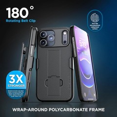 iPhone 17 Pro Max Belt Case with Holster Clip and Kickstand, Rubberized Finish