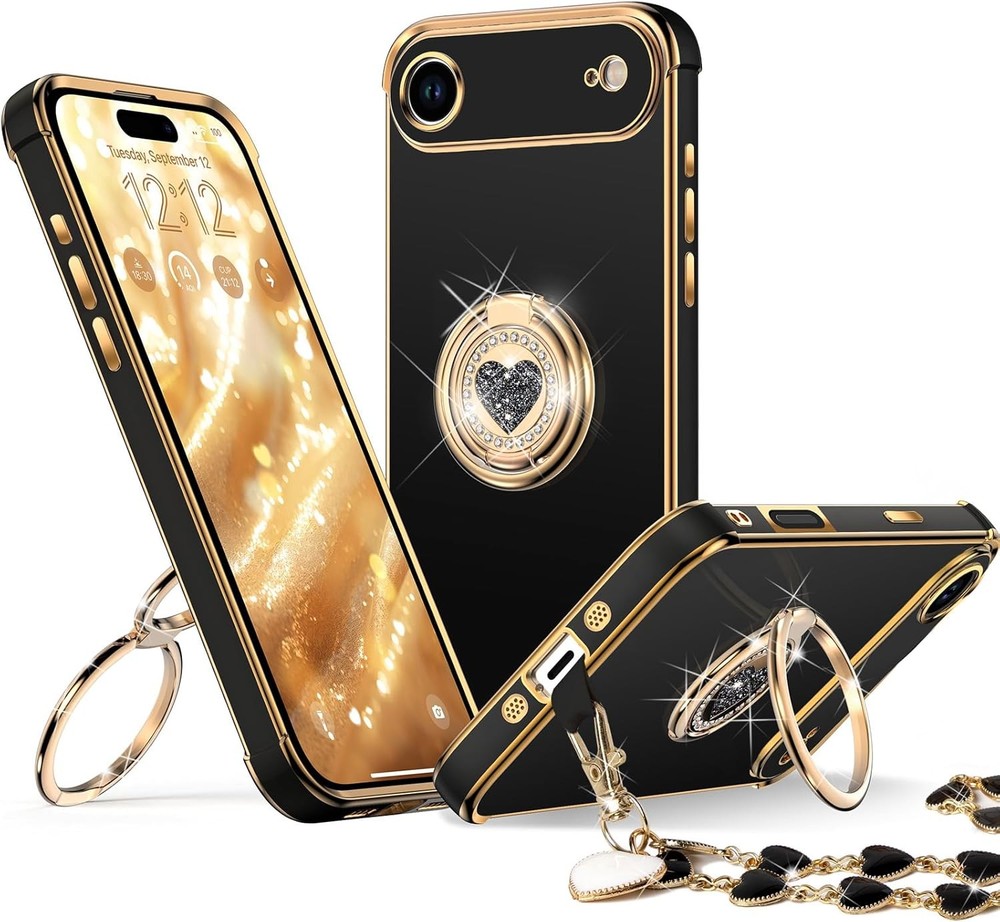 iPhone 17 Air Case with Stand, Double Ring Kickstand, Bling Luxury Protective Ca