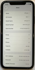 GSM UNLOCKED iPhone 11, 64GB A2111 MHC43LL/A iOS 26.3, 100% BATTERY FOR REPAIR