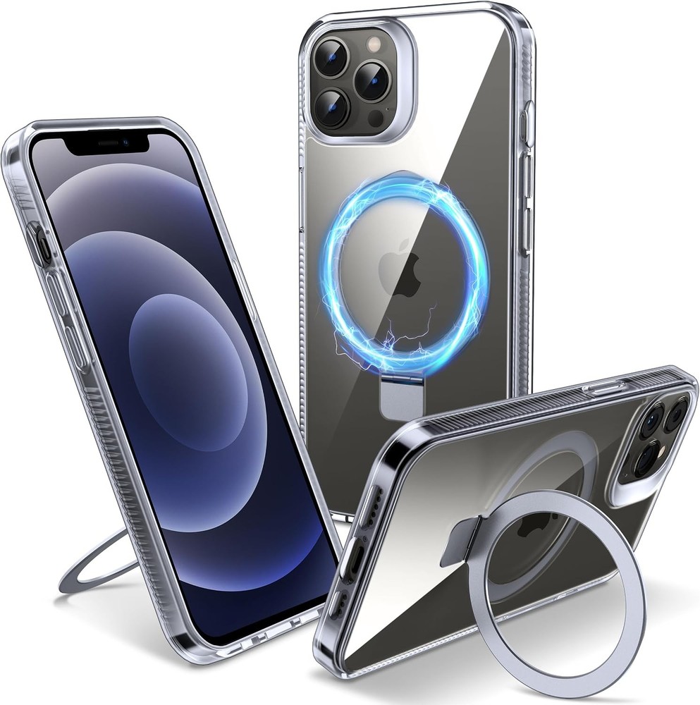 Magnetic Case for iPhone 12 Pro Max – Built-in Invisible Stand, Clear 6.7&Prime;