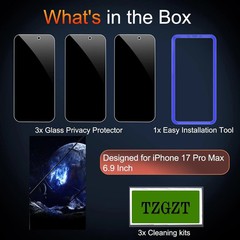 3 Pack for iPhone 17 Pro Max Privacy Screen Protector Tempered Glass Accessories