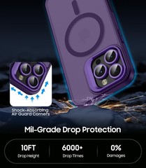 iPhone 16 Pro Max Case, Built-in Camera Ring Stand, Translucent Matte Purple