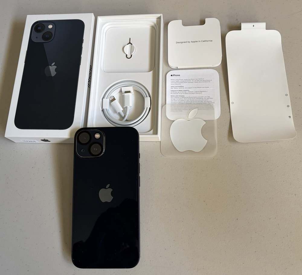 Apple iPhone 13-128GB-MLML3LL/A-Model A2482-Midnight-Unlocked-Original Box-Mint