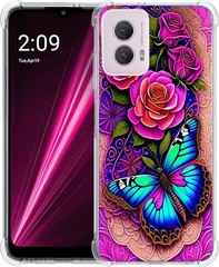 Case for Moto G Power 5G 2024, Blue Butterfly Flowers Rose Drop Protection Cover
