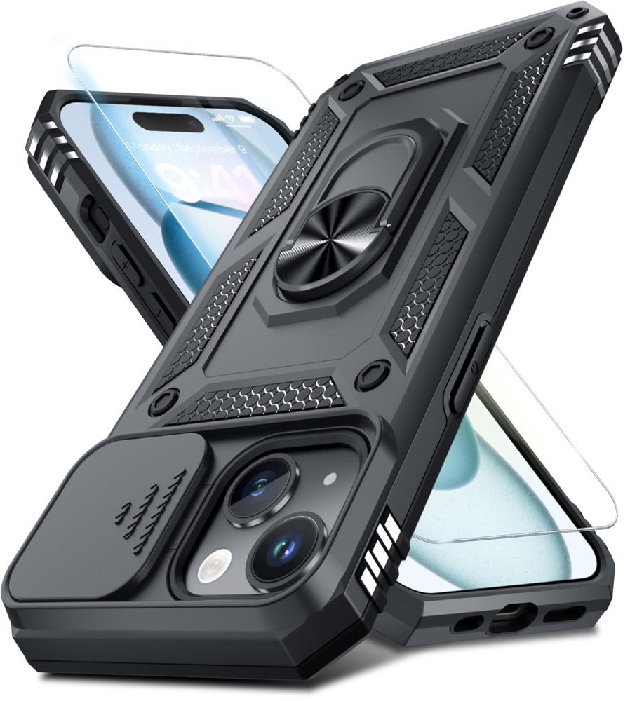 Janmitta Case for iPhone 15 Phone Cover Built in Slide Camera Lens Cover+Screen