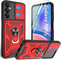 Samsung Galaxy A05s-4G Case with Screen Protector, Slide Camera Cover, Red