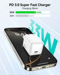 Fast Charging for iPhone 16/15 Charger, PD 3.0 PPS 33W GaN USBC Wall Charge Adap