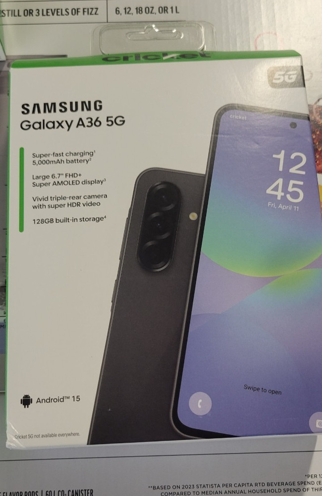 Cricket Wireless Prepaid Samsung Galaxy A36 5G 6GB RAM 128GB Black, New Sealed