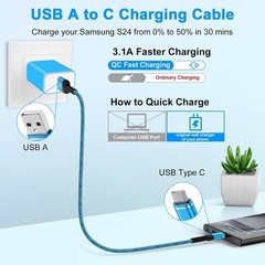 3 Pack 3.1A USB-C Fast Charger Adapter for Samsung Galaxy S23 S22 3ft