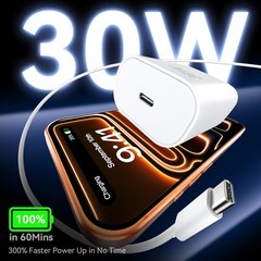30W USB-C Fast Charger Adapter for iPhone 17/16 Pro Max 10FT Cable