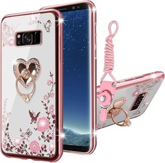 For Samsung Galaxy S8 Plus Case Bling Glitter Phone Cover + Ring Stand-Rose Gold