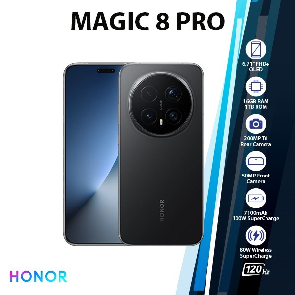 HONOR Magic8 Pro 5G Android Cell Phone (16GB+1TB/BLACK/Dual SIM/Unlocked)