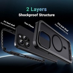 Magnetic for iPhone 15 Pro Max Case, Heavy Duty Protection, Shockproof Bumper