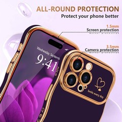 Cute Dark Purple iPhone 14 Pro Max Case for Women, Girls, Wave Frame Curly Desig
