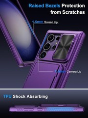 Rugged Dark Purple Case for Samsung Galaxy S23 Ultra 6.8&Prime; with Card Holder & Cov