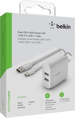 24W Dual Port USB-C Fast Charger Adapter for iPhone 16, iPad Pro, 6Ft Cable