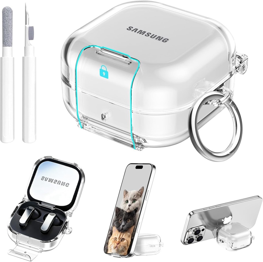 Secure Lock for Samsung Galaxy Buds 4 Pro Case, Clear Shockproof Cover with Stan