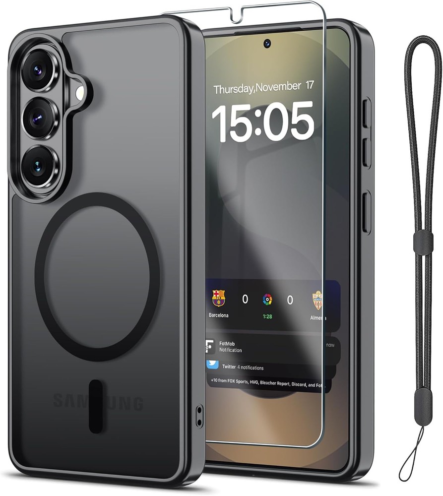 Magnetic Samsung Galaxy A57 5G Case with Screen Protector and Wrist Strap, Black