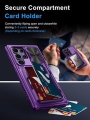 Rugged Dark Purple Case for Samsung Galaxy S23 Ultra 6.8&Prime; with Card Holder & Cov