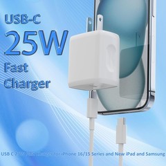 2 Pack 25W USB-C Fast Charger Block for iPhone 17 16 15 Pro Max 6FT Cable
