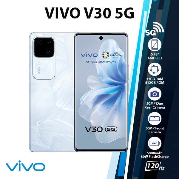 VIVO V30 Android Cell Phone (White/12GB+512GB/Dual SIM/Unlocked/New)