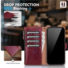 For Apple iPhone 12Pro Max Wallet Case,Card Slots Full Leather Cover Wine Red