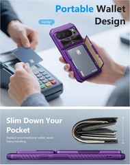 Dark Purple Case for Google Pixel 10 Pro XL, RFID Blocking & Card Holder Back