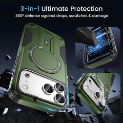 3 in 1 for iPhone 17 Pro Max Case, Invisible Kickstand, HD Screen Protector, Cam
