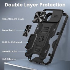 For iPhone 16 Pro Max Case with Heavy Duty Shockproof Protective Cover Kickstand