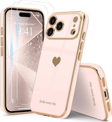 2PCS Case & Screen Protector for iPhone 17 Pro Light Pink Cute Girly Design