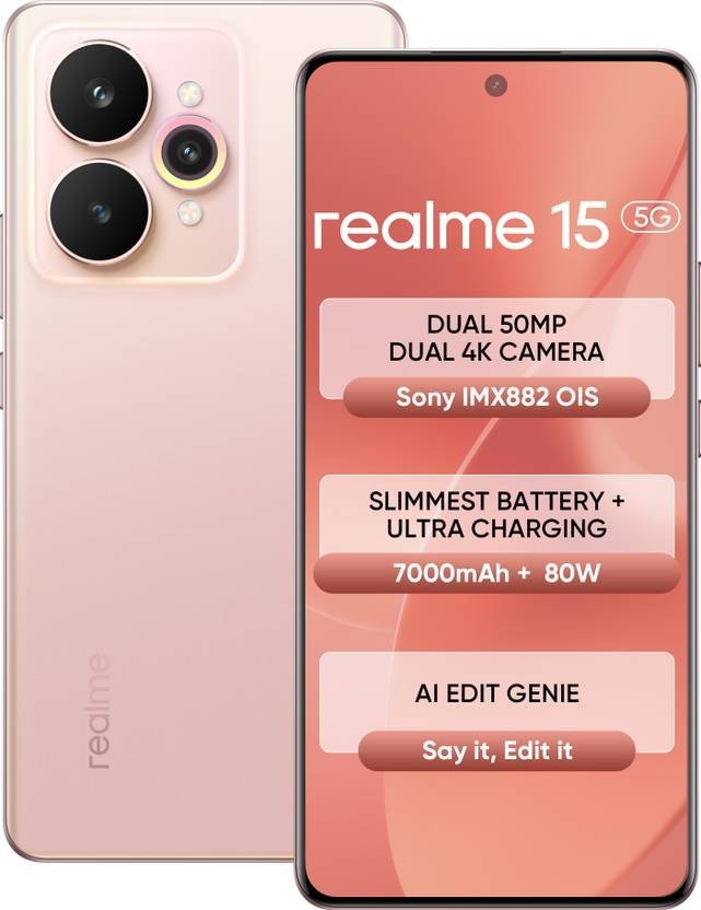 realme 15 5G ( Pink 8GB RAM, 128GB) 6.8&Prime; Dimensity 7300+ 5G Global Version.