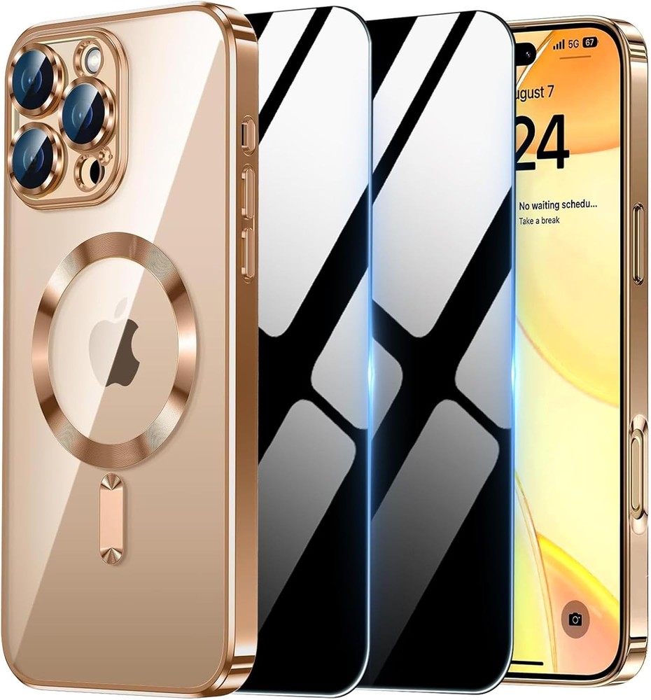 Magnetic Case for iPhone 15 Pro Max with 2 Privacy Screen Protector & Camera Cov