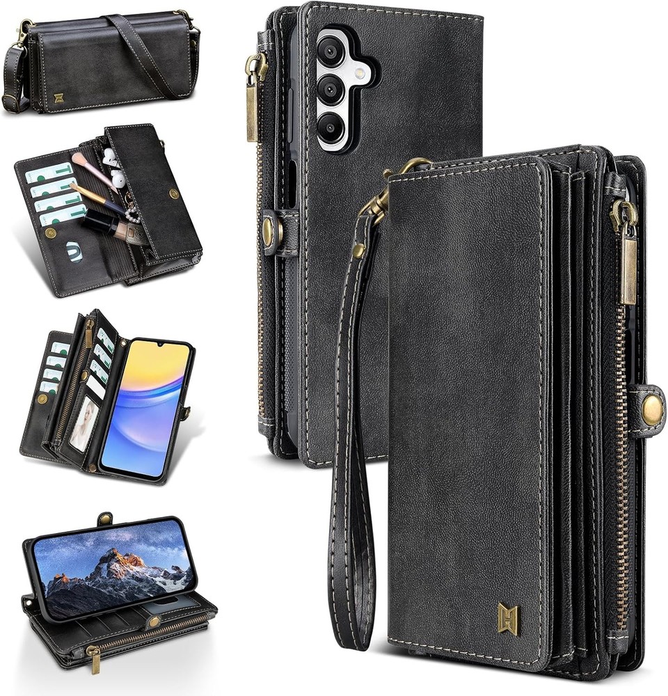 Samsung Galaxy A15 Wallet Case, RFID Blocking PU Leather Flip Cover with Strap