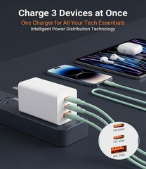 3 Pack 65W USB-C Fast Charger Wall Adapter for Laptop, Phone, Tablet 1.2m+0.6m