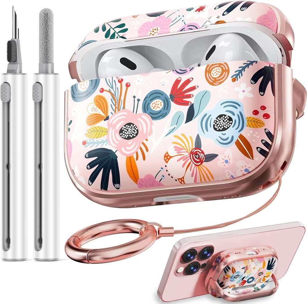 Cute Floral AirPods Pro 2 Case Cover with Lock – Hard Shell for 2nd Gen Pro