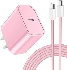 25W USB-C Fast Charger Wall Adapter for iPhone 17 16 15 Plus, 6FT Cable