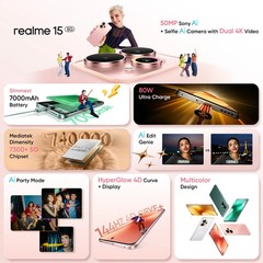 realme 15 5G (Pink, 128 GB) (8 GB RAM) Mediatek Dimensity 7300+ Global version
