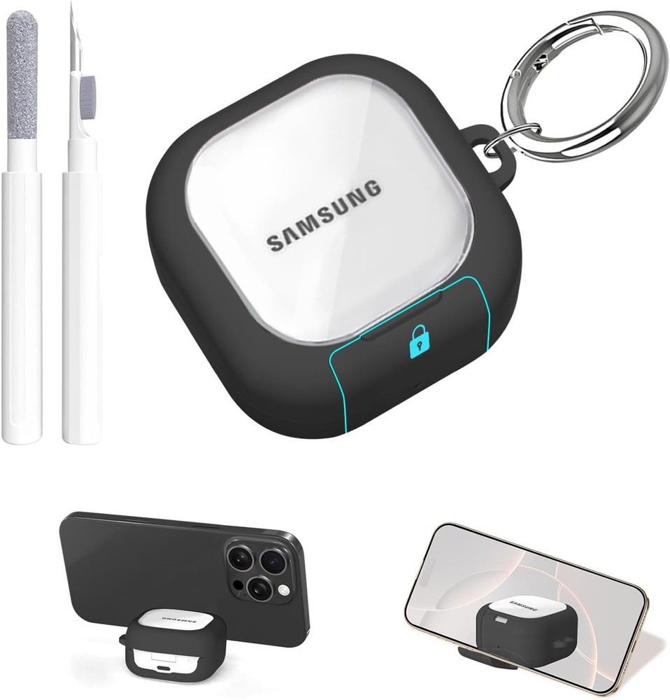 Clear Shockproof Case with Secure Lock for Samsung Galaxy Buds 4 Pro, Stand Incl